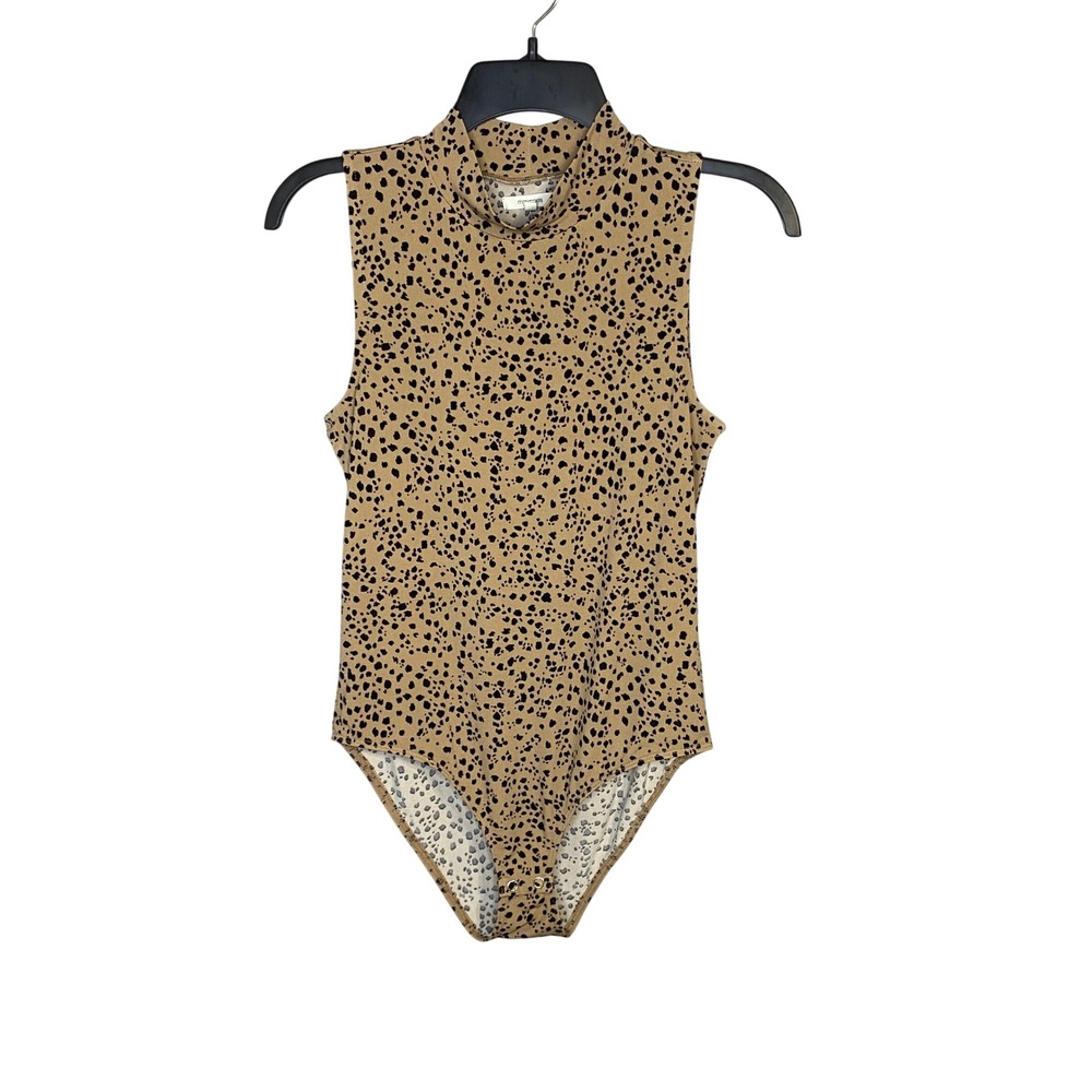 Maurices Womens Animal Print Mock Neck Sleeveless Bodysuit Tan Black Size M